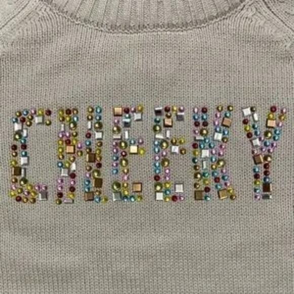 WILDFOX NWT CHEEKY Knit Rhinestone Sommers Sweater in Rainy Day (Beige) Size S - Picture 2 of 3